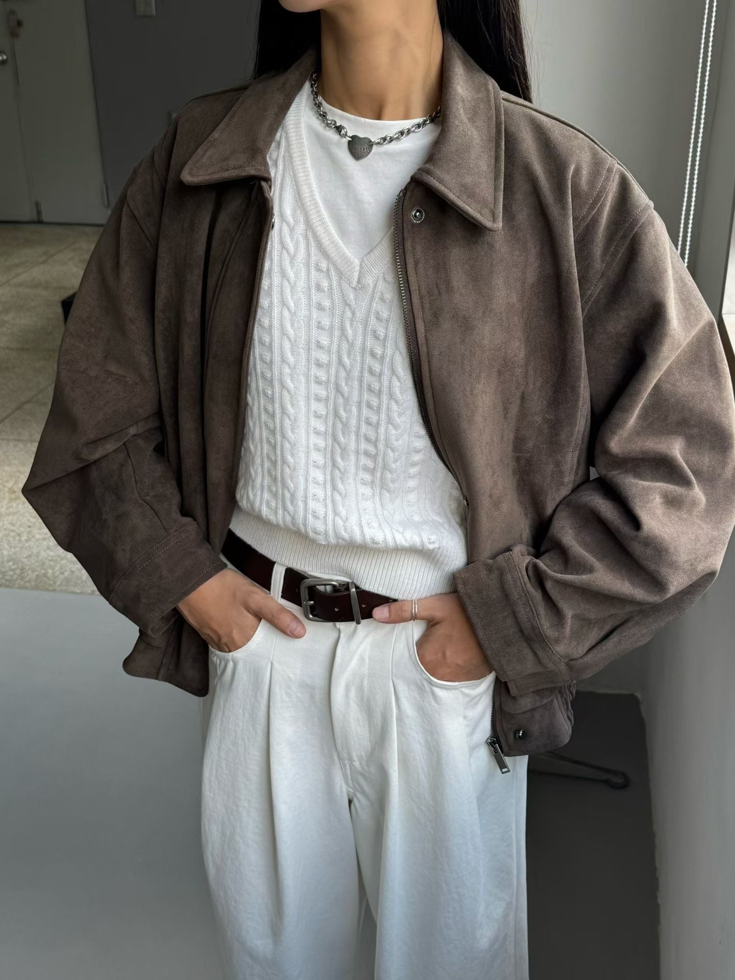 OT22031- 韓國復古麂皮絨寬鬆外套