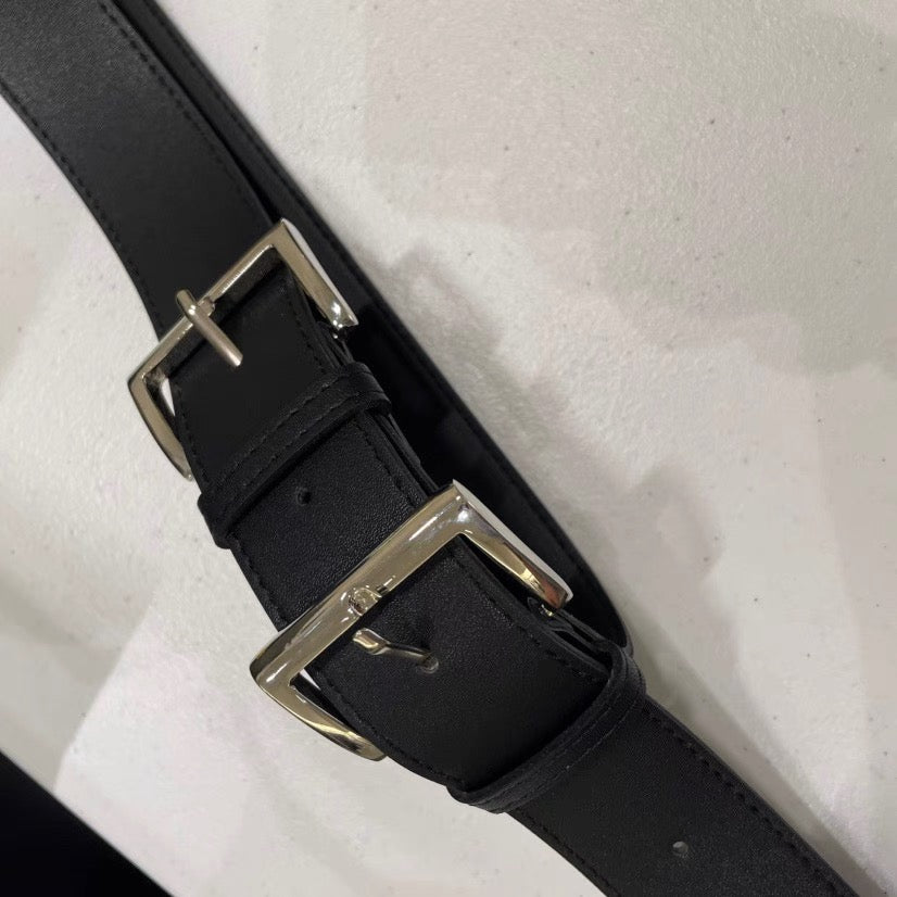 AC22023- 韓國設計感雙金屬釦真牛皮腰带皮帶