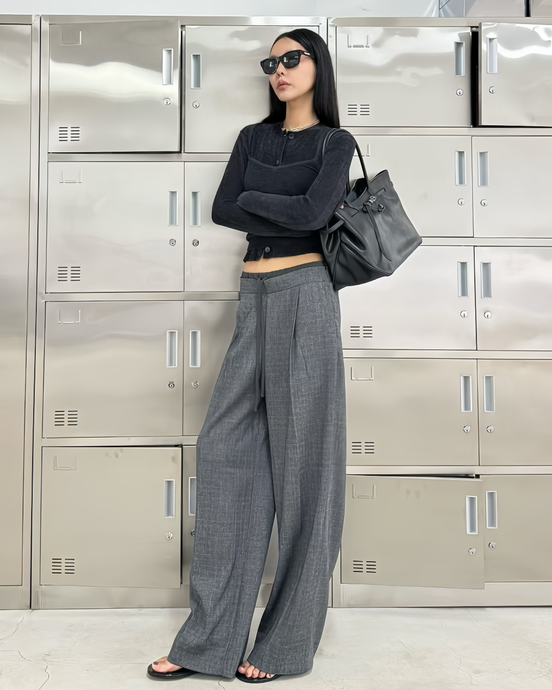 PT22021-  韓系氣場寬鬆抽繩設計感闊腿褲