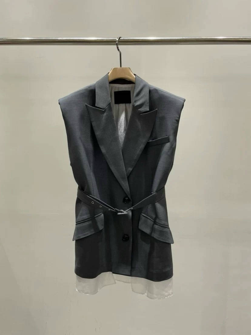 ST21123B-高质系列, 時尚多穿法無袖西裝領馬甲背心外套長褲半身裙套裝
