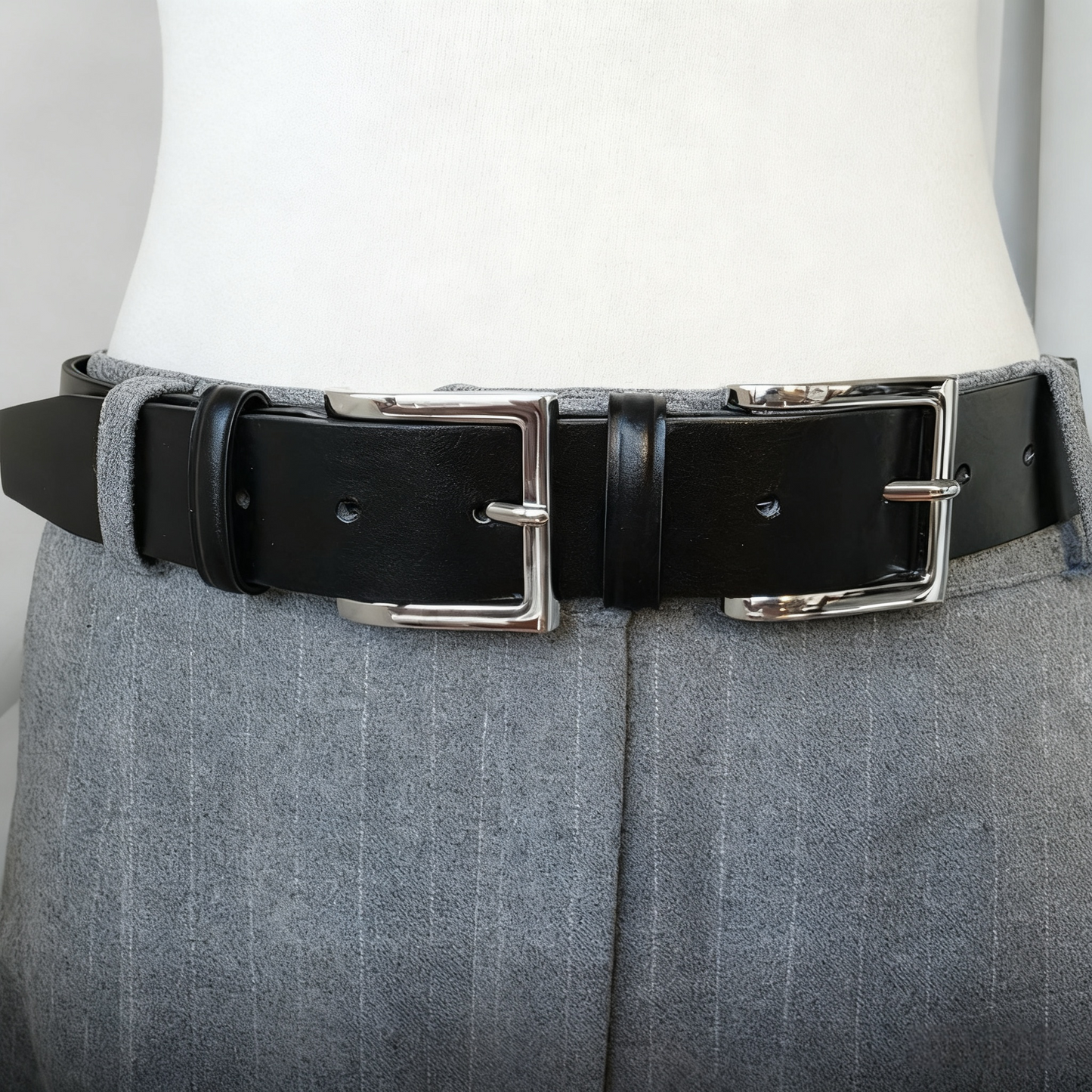 AC22023- 韓國設計感雙金屬釦真牛皮腰带皮帶