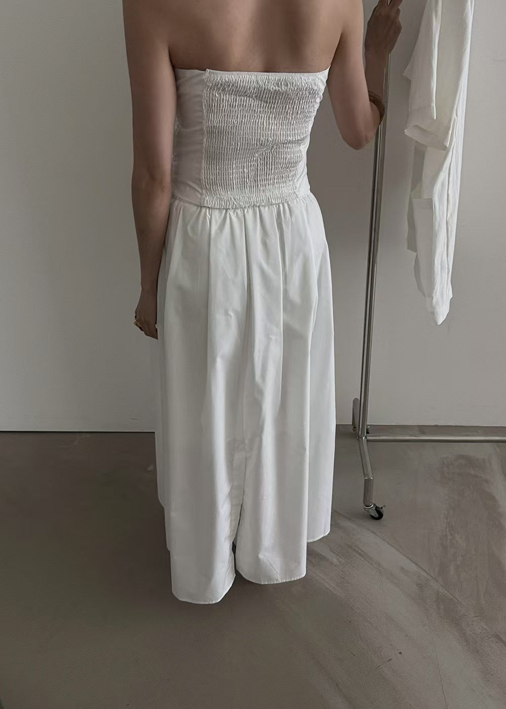 ST21506 - Designer niche asymmetrical pleated strapless top and A-line skirt set