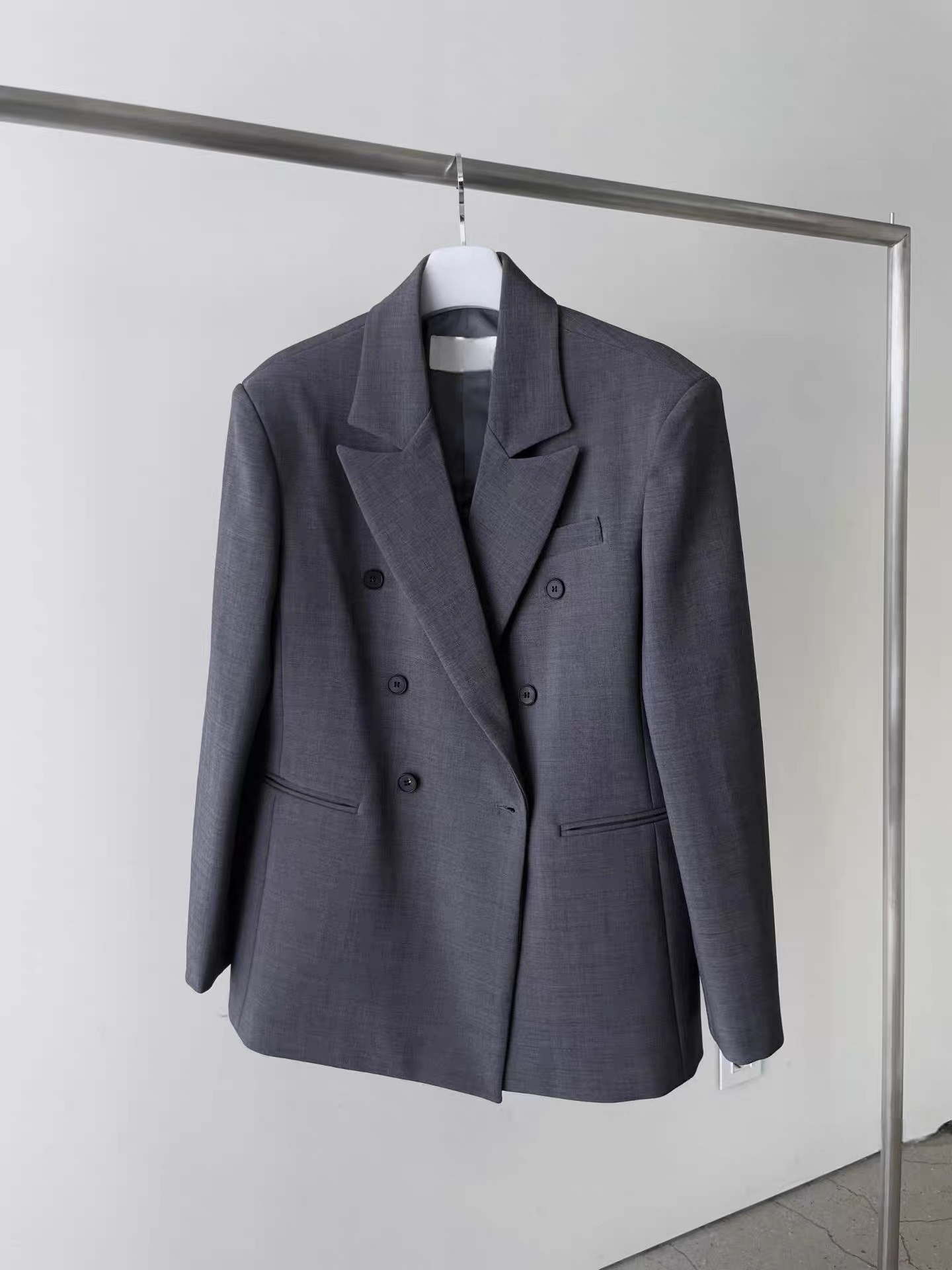 OT22003- 韓國時尚雙排扣翻領純色短外套