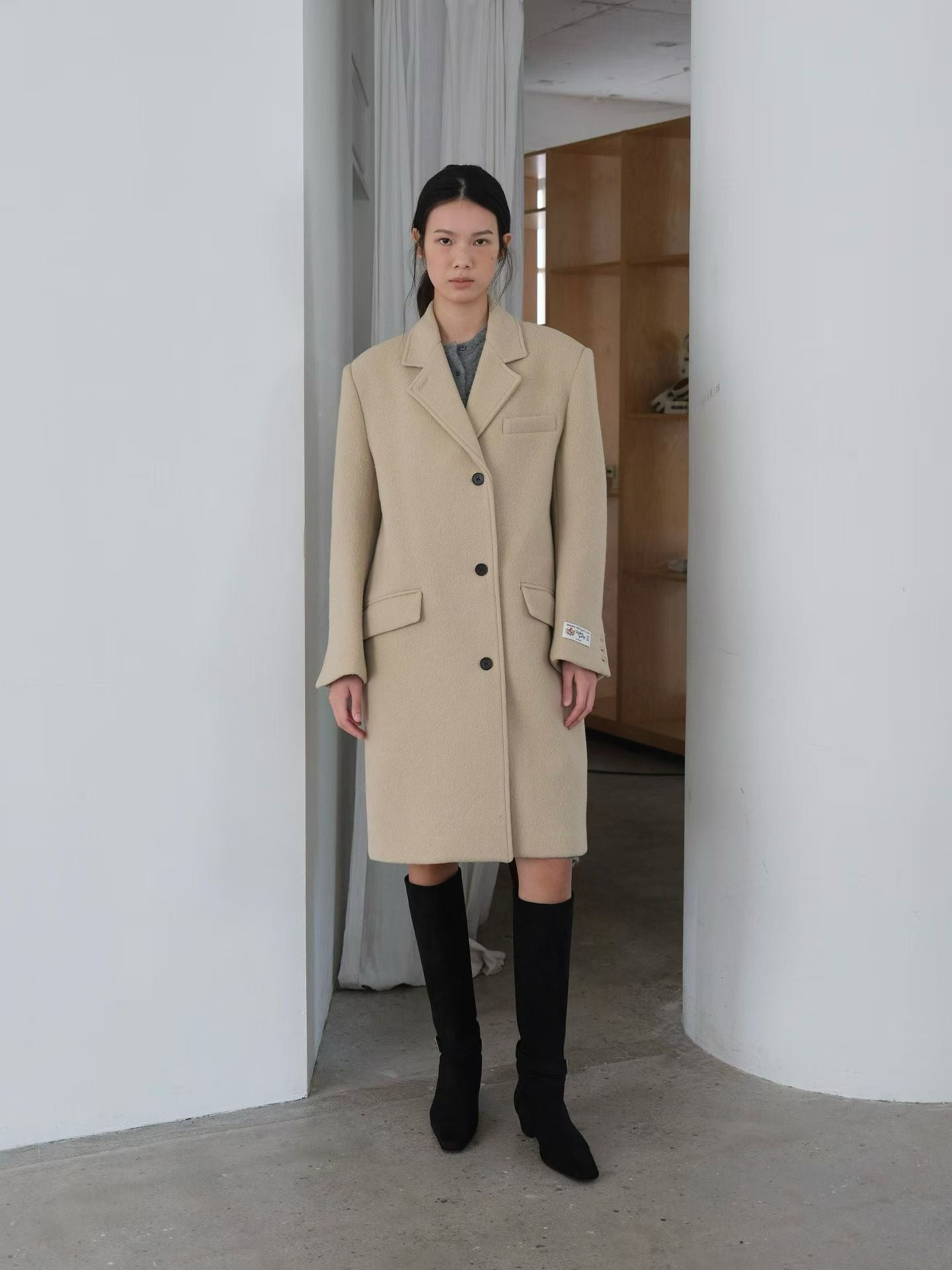 OT22029- 韓國設計師款質感西裝領長大衣