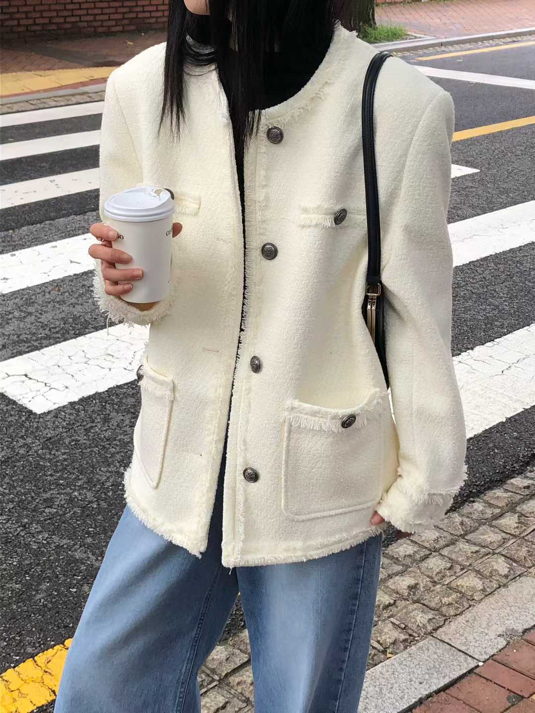 JK22086B- 韓國小香風輕奢優雅粗花呢外套