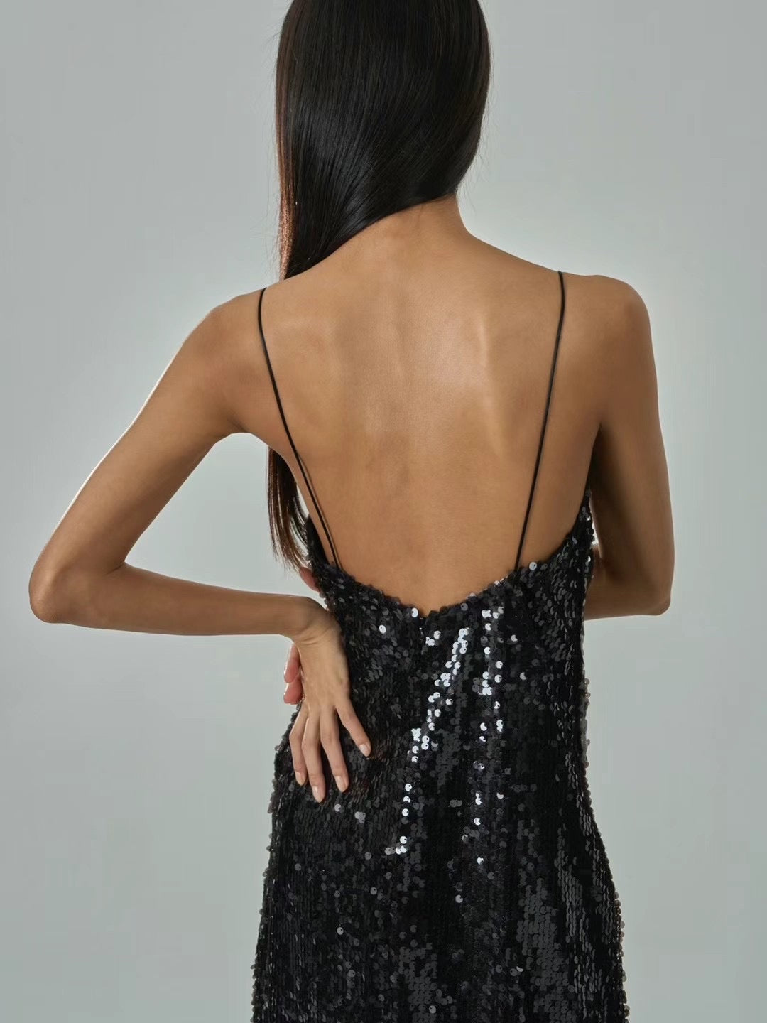 DS11223- FW23 A Night to Shine: Luxurious Black Sequin Dress Evening Gown