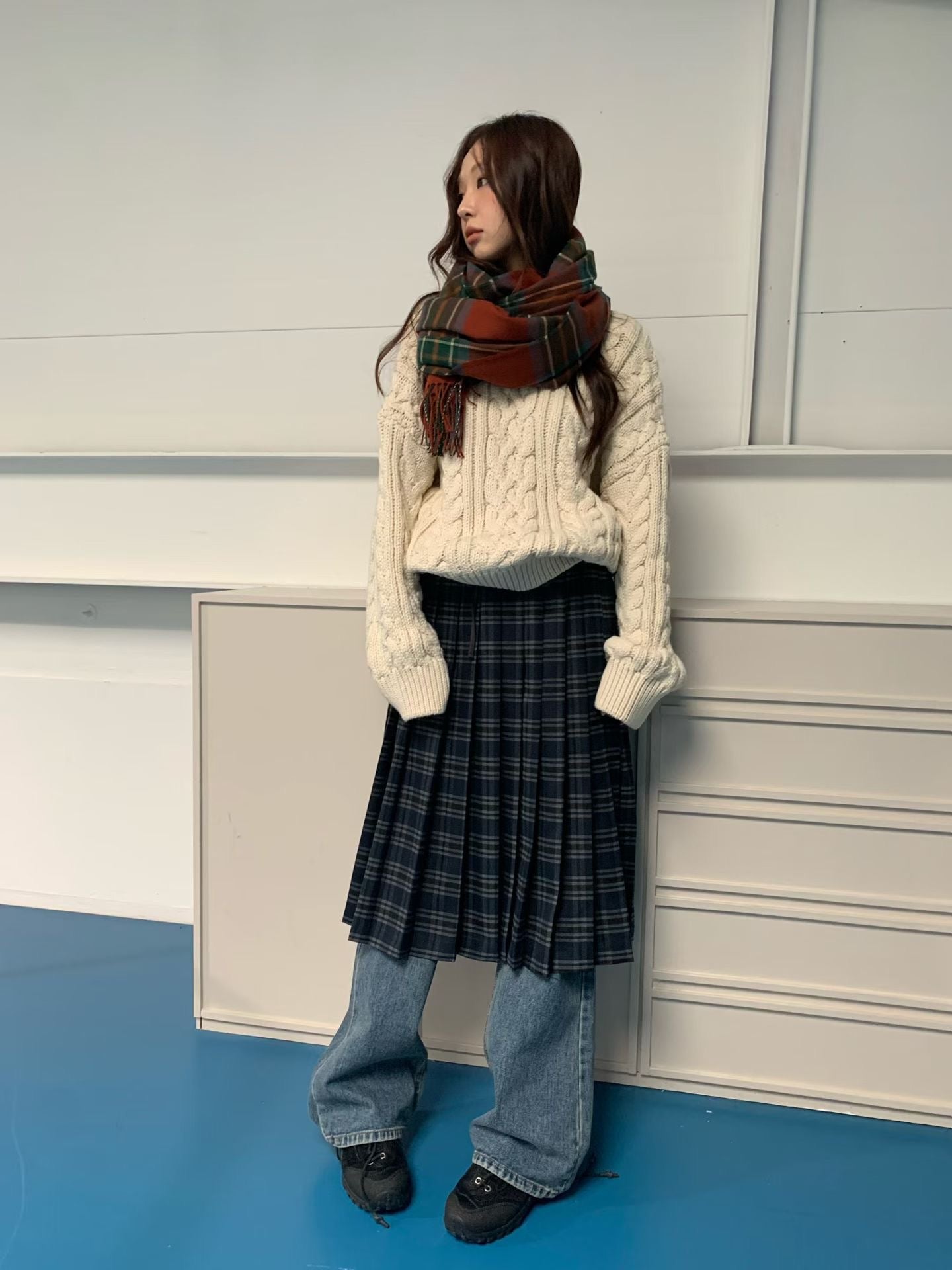 TP22096- 韓國經典麻花紋圓領寬鬆毛衣