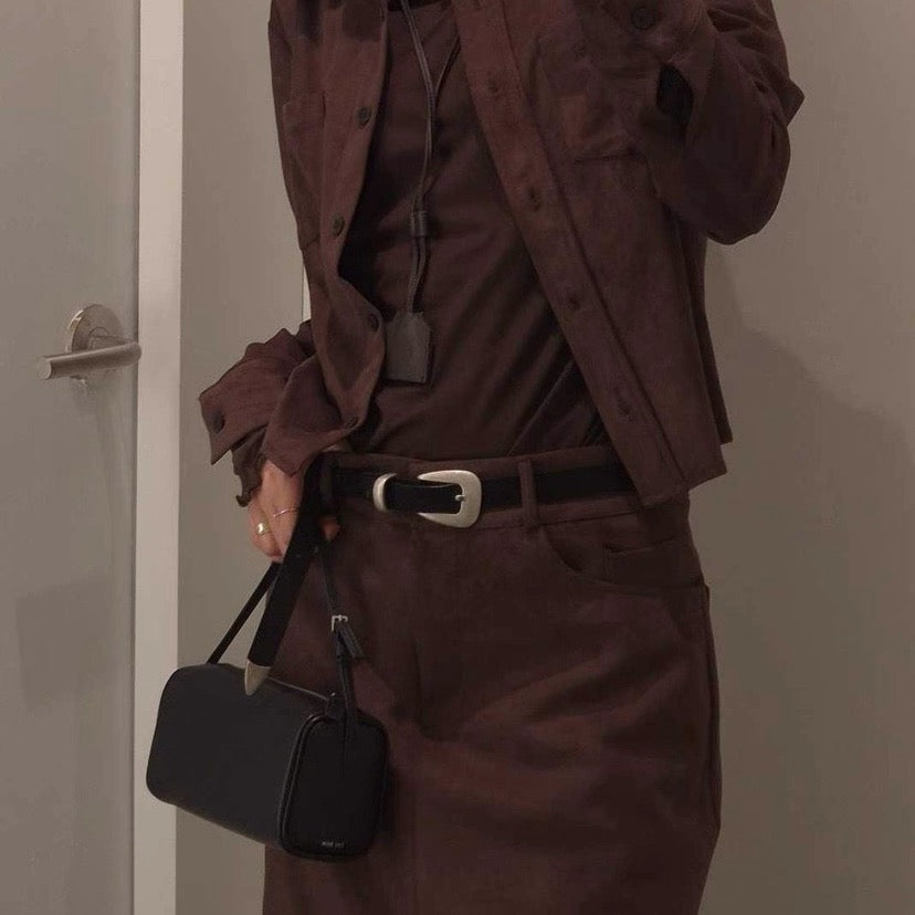 AC22060- 韓國簡約曲線釦真牛皮腰带皮帶