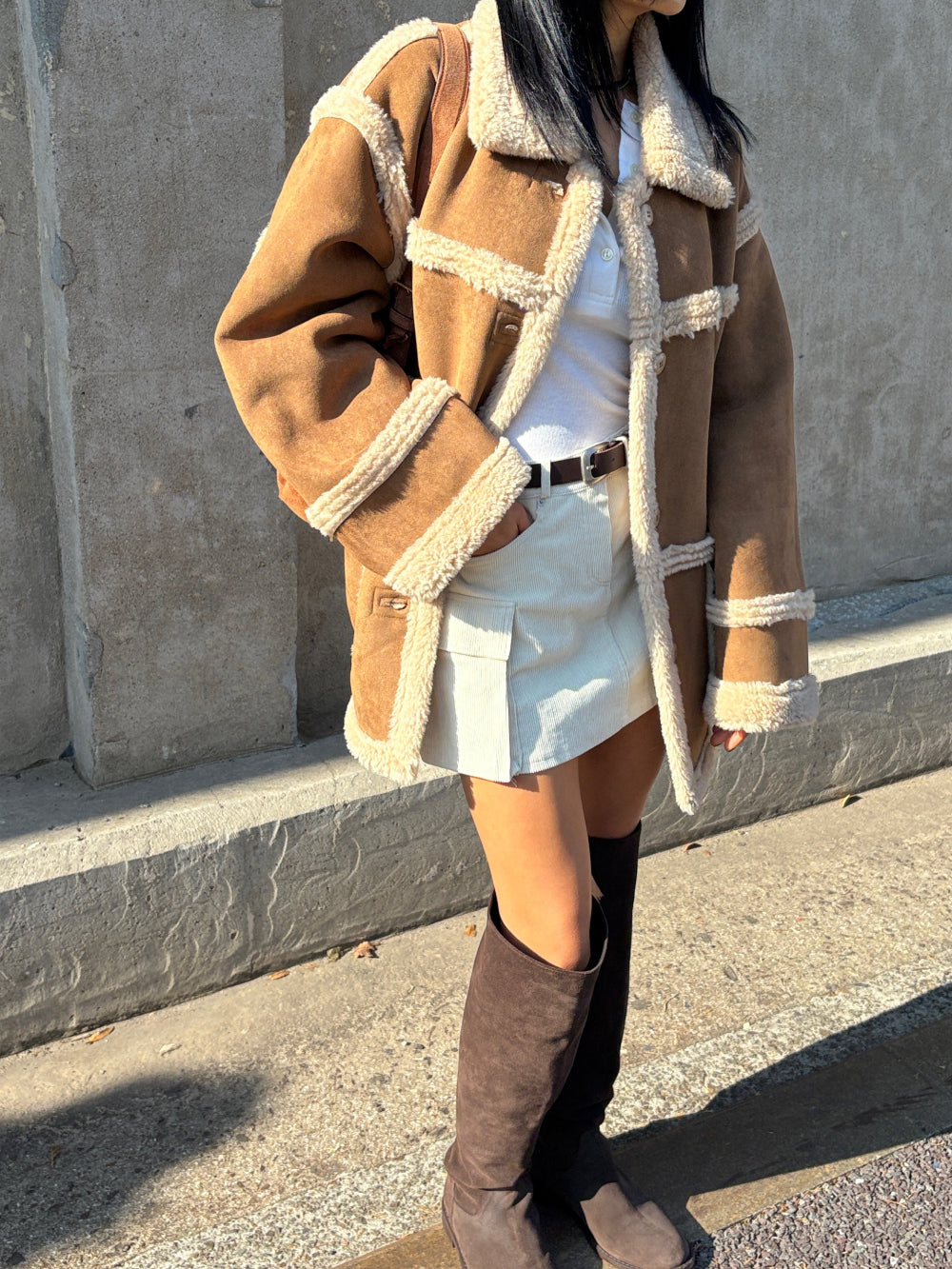 JK22092- 韓國時尚氣質復古羊羔毛中長款外套