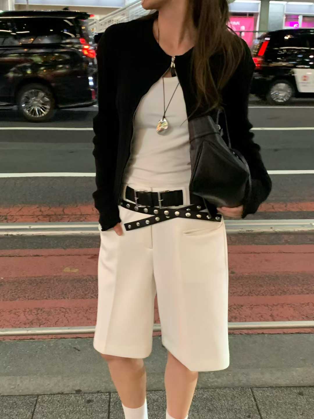 PT21883 - Korean Designer Brand Spliced Tie Stripe Loose Casual Pants
