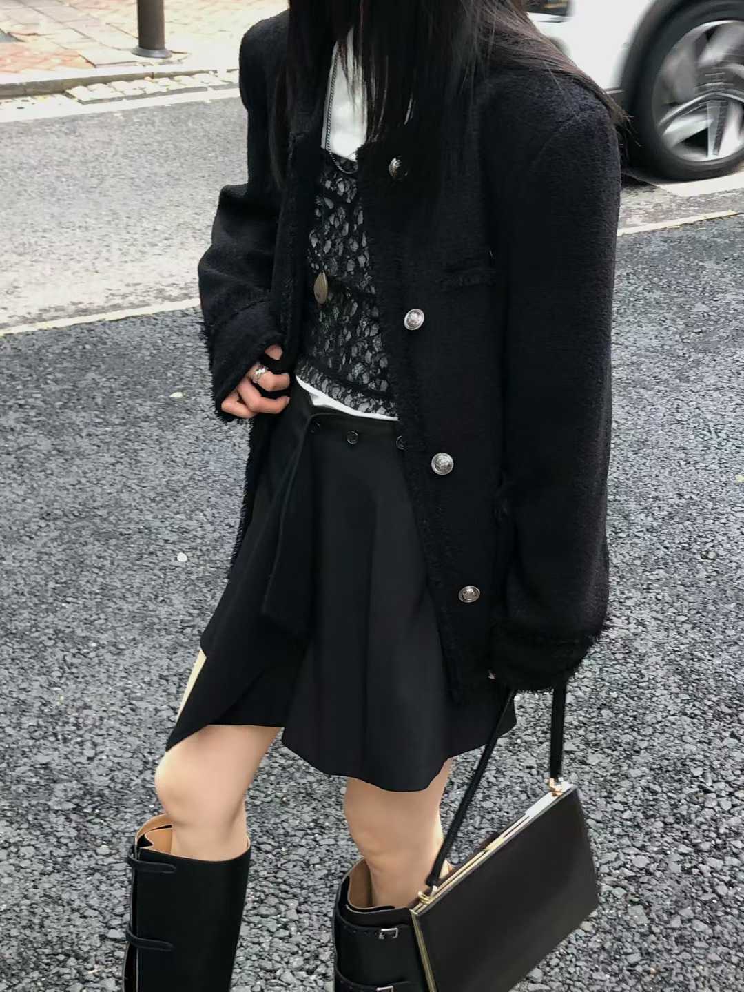 JK22086B- 韓國小香風輕奢優雅粗花呢外套