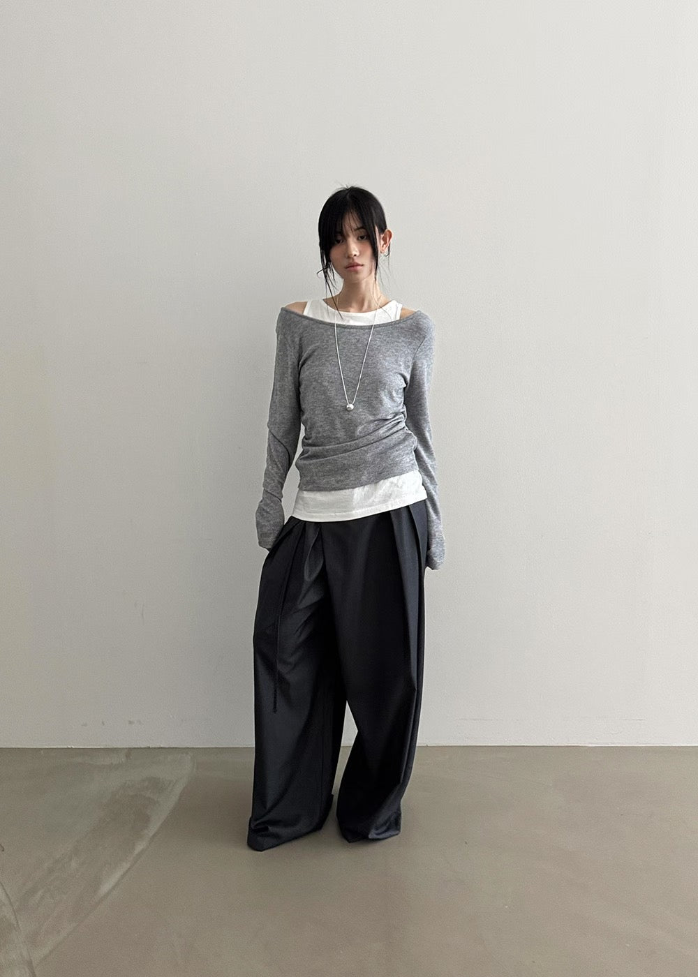 SK21822- 韓系假兩件不規則針織上衣