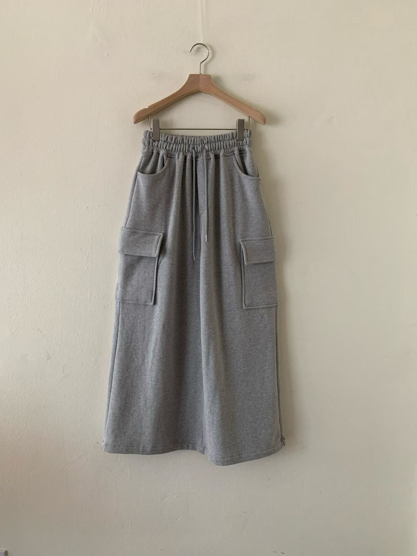 SK21962- 韓國工裝大口袋抽繩鬆緊腰長裙