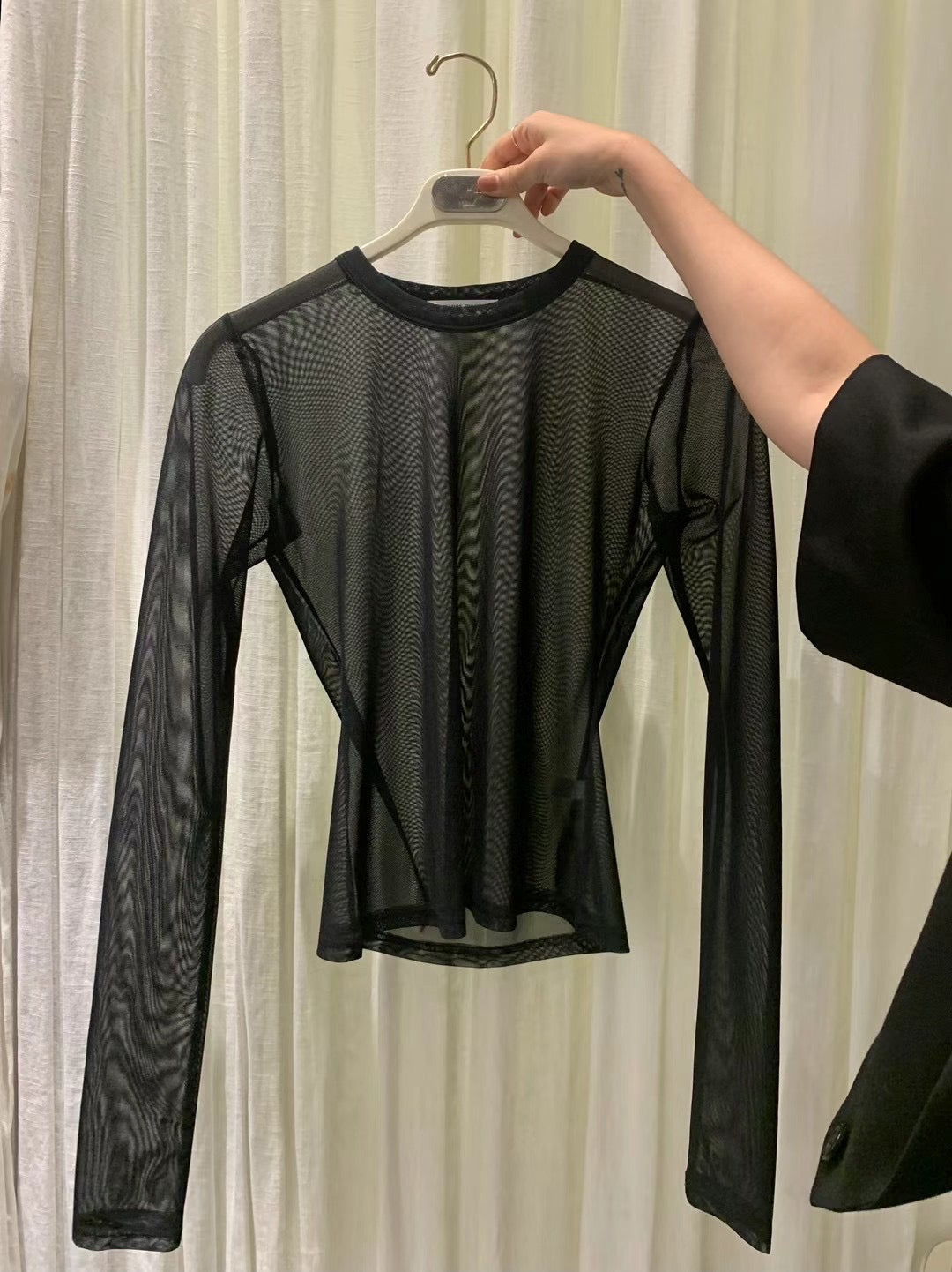 TP11318- FW23 Korean autumn and winter mesh see-through long-sleeved T-shirt