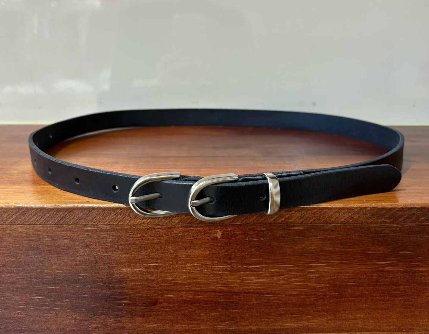 AC22039- 韓國雙環扣真牛皮細版皮帶