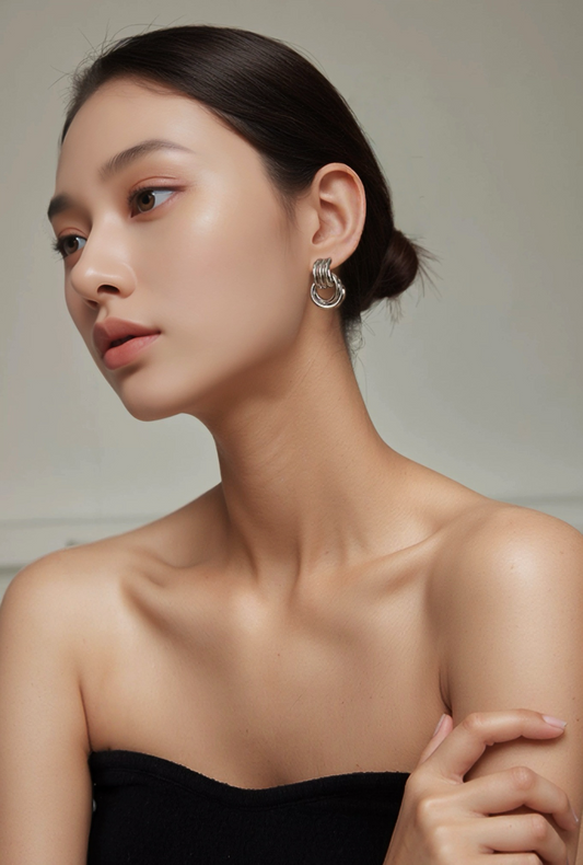 JW21628- 歐美風雙扣麻花誇張時髦耳環