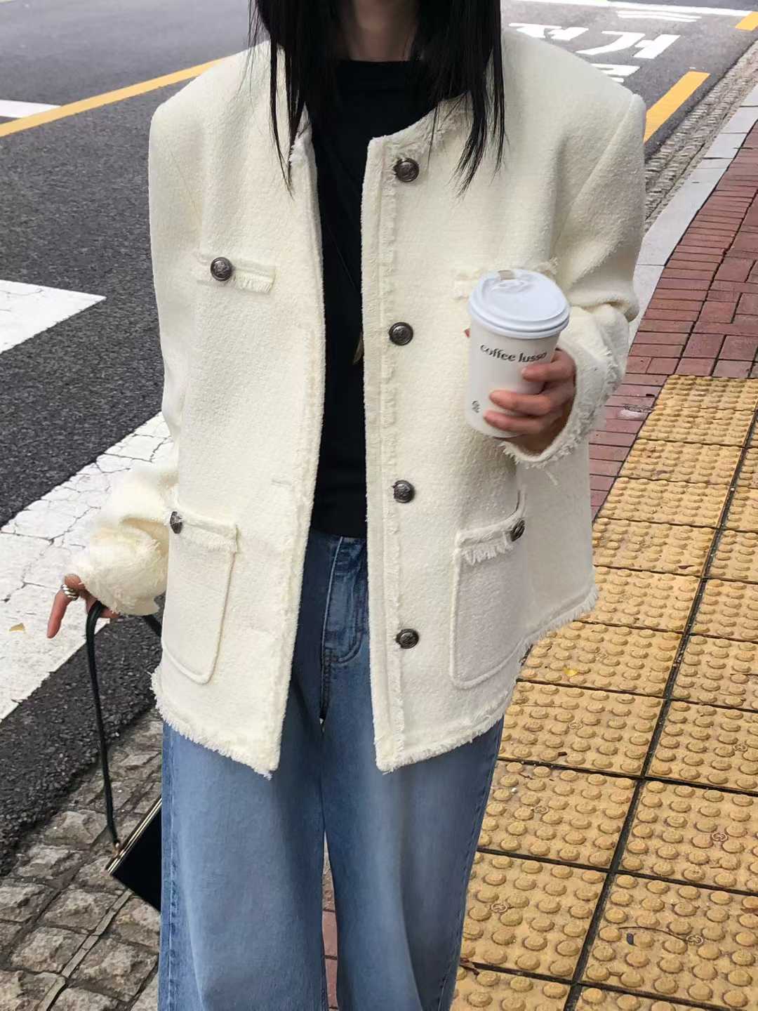 JK22086B- 韓國小香風輕奢優雅粗花呢外套