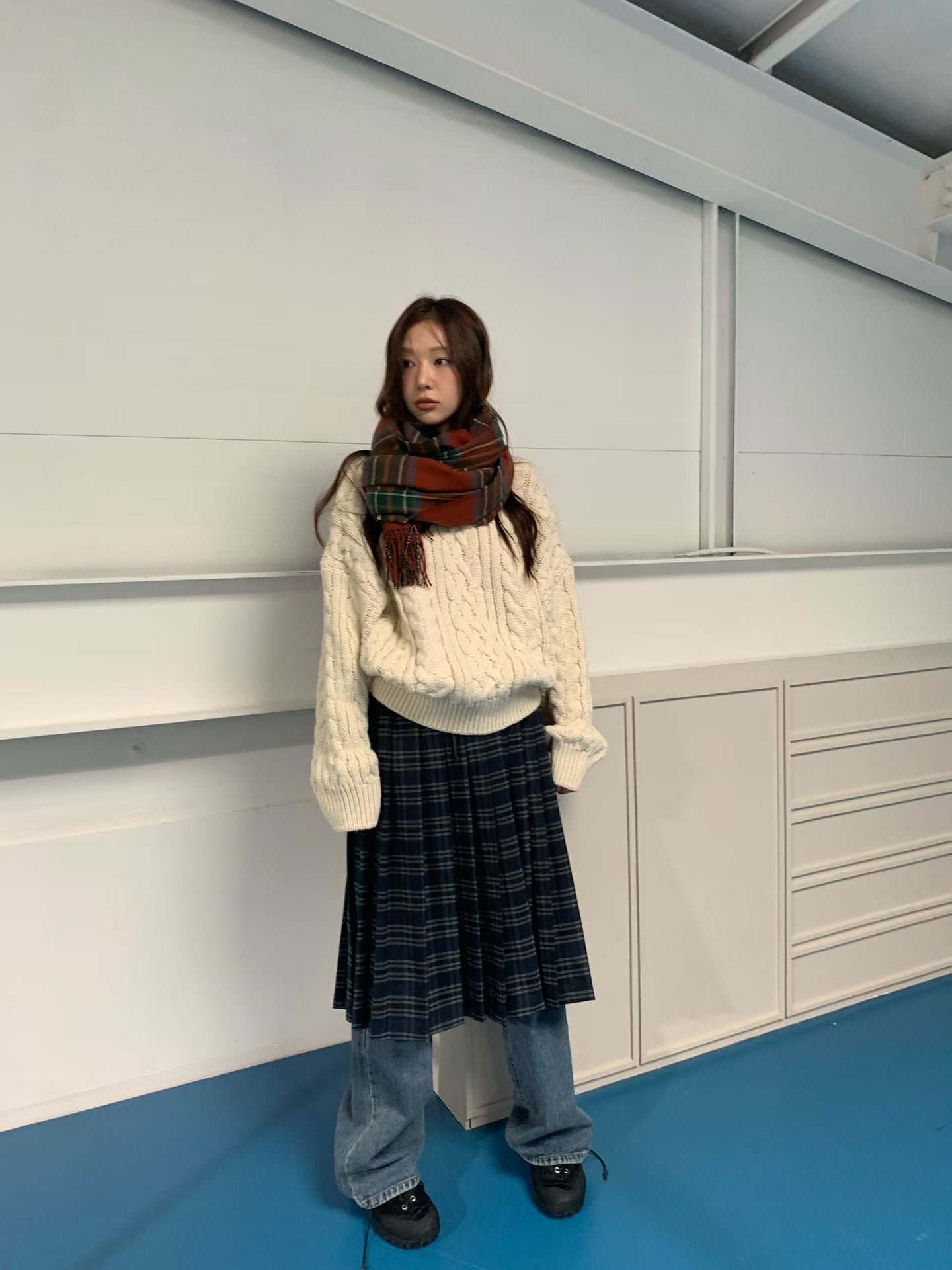 TP22096- 韓國經典麻花紋圓領寬鬆毛衣