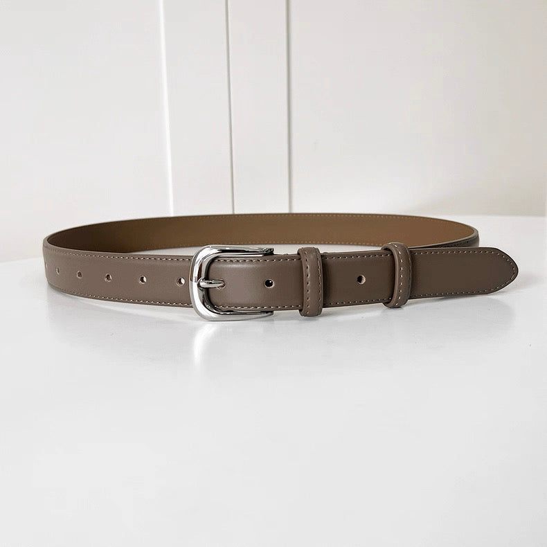 AC22032 - 百搭經典銀釦細版真牛皮皮帶