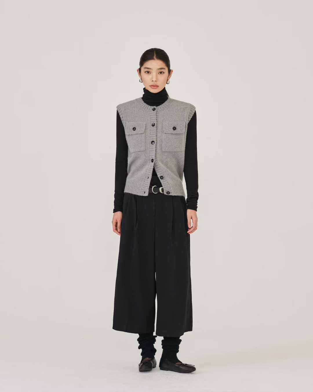 TP22078- 韓國設計師款學院復古雙口袋羊毛混紡針織背心