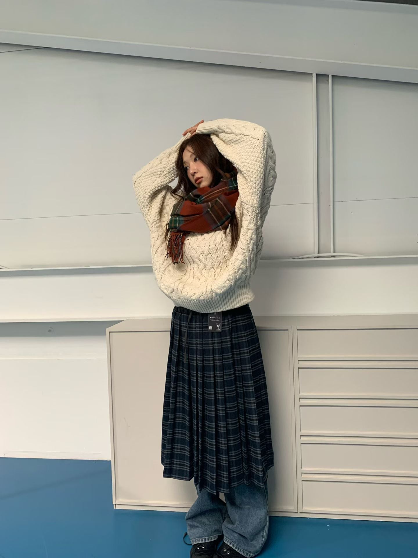 TP22096- 韓國經典麻花紋圓領寬鬆毛衣