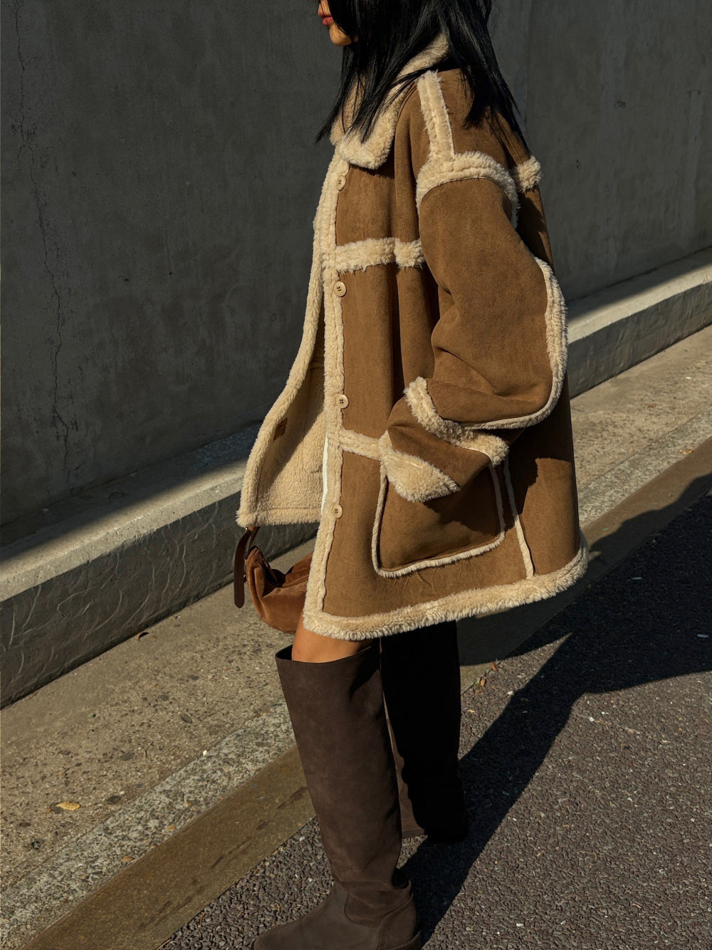 JK22092- 韓國時尚氣質復古羊羔毛中長款外套