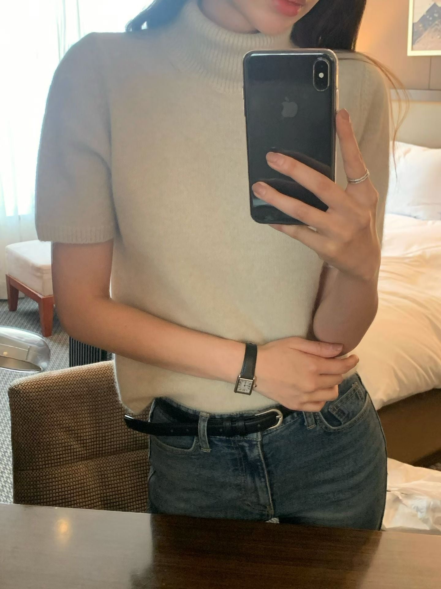 AC22061- 優雅細膩極簡細版真牛皮皮帶