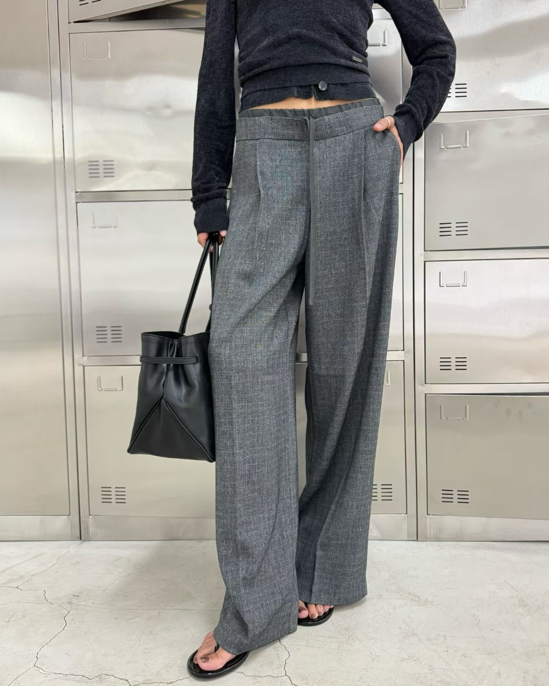 PT22021-  韓系氣場寬鬆抽繩設計感闊腿褲