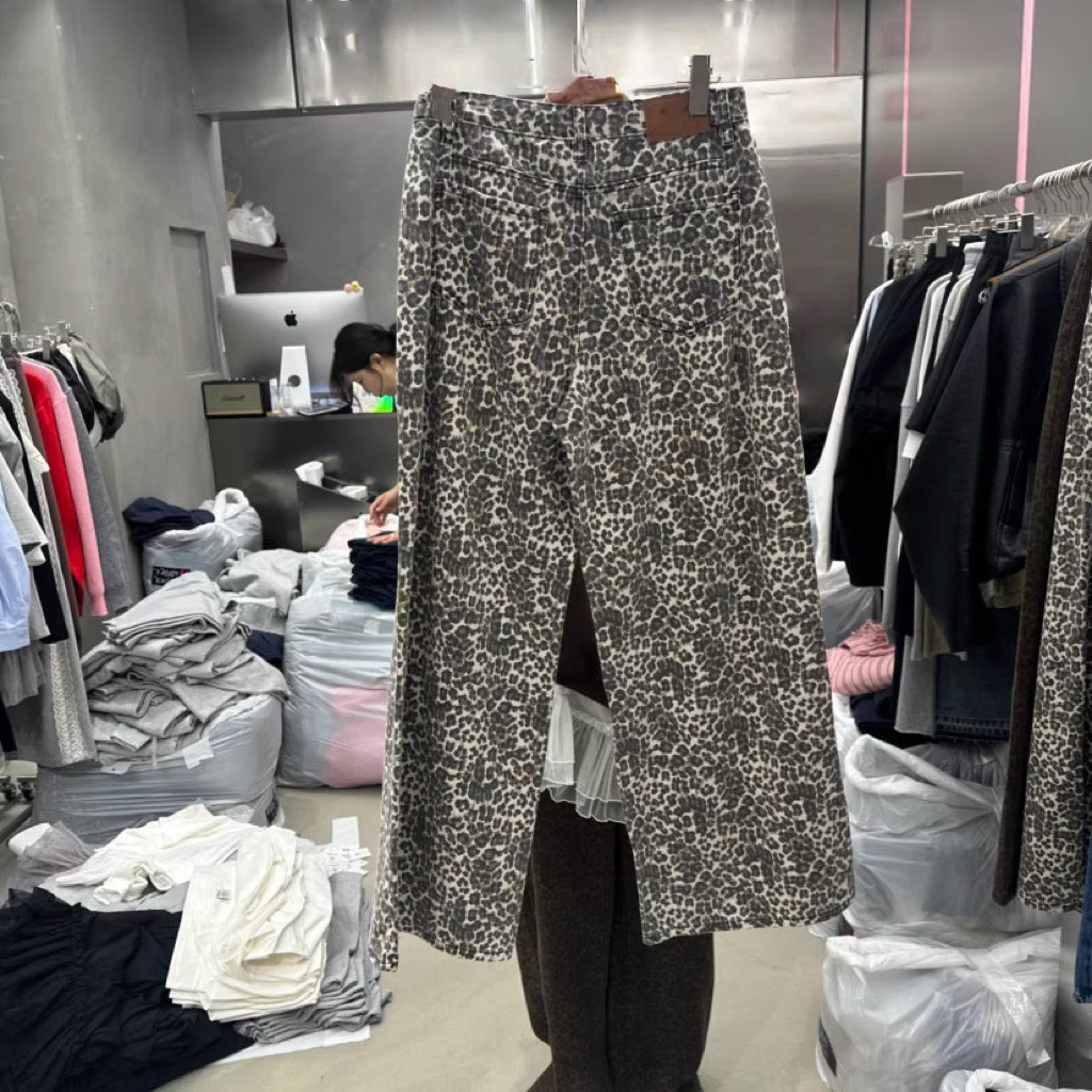 DN21901- 韓國復古豹紋水洗直筒顯瘦休閒褲2色