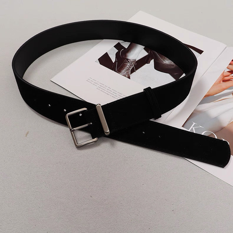 AC22068- 高質麂皮牛皮方釦腰帶皮带