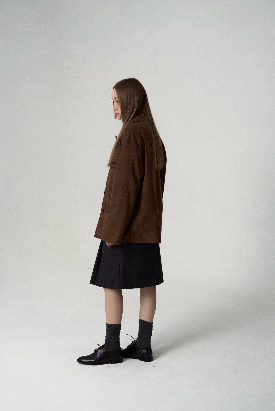 OT22018- 韓國復古寬鬆工裝大口袋翻領高品質防麂皮外套