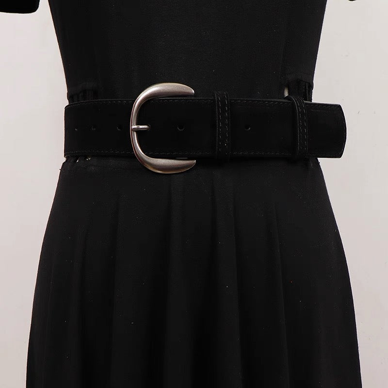 AC22066- 質感麂皮牛皮寬版腰帶皮带