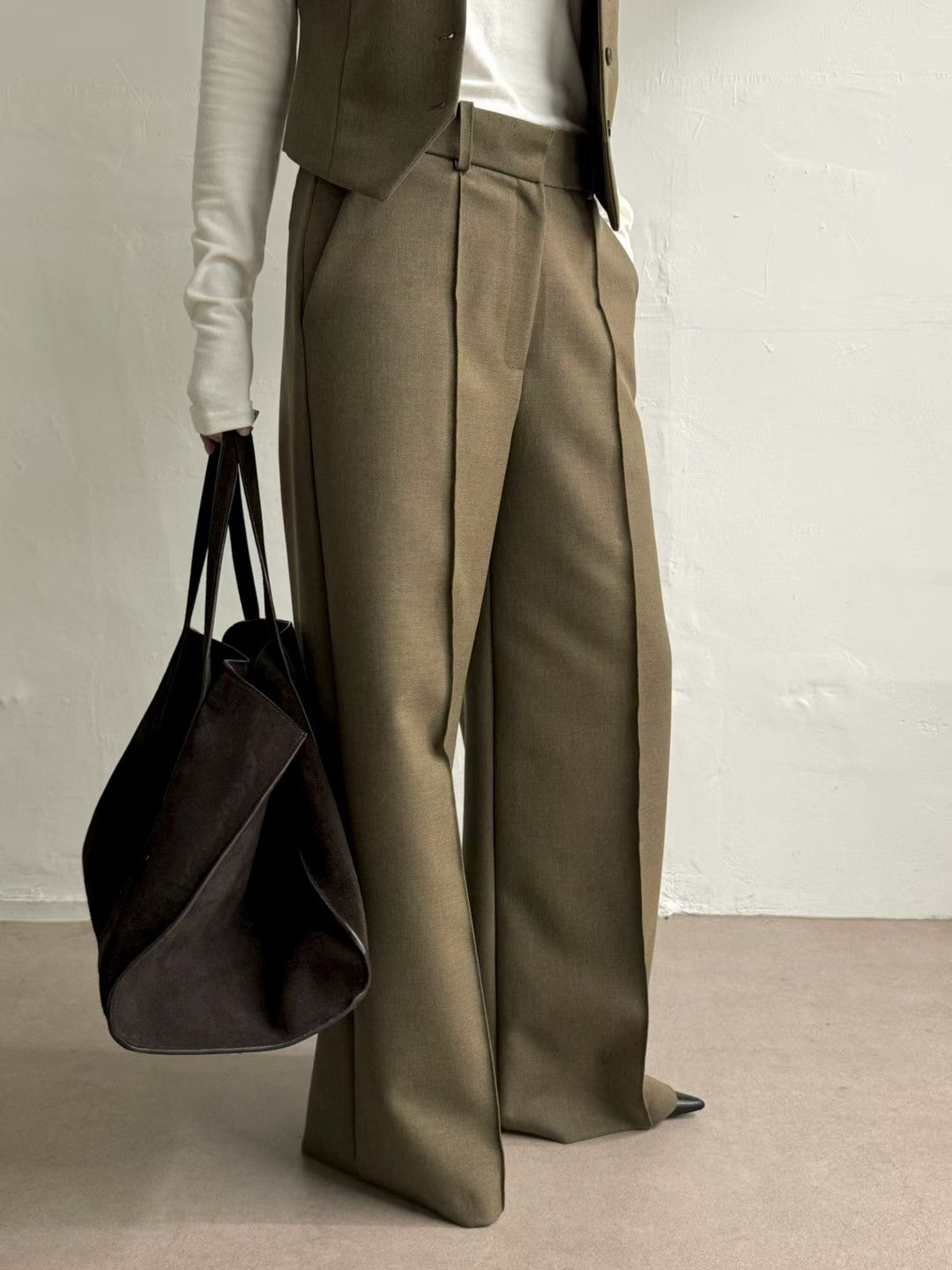 ST22090- 韓國西裝馬甲背心 + 寬鬆直筒褲兩件套