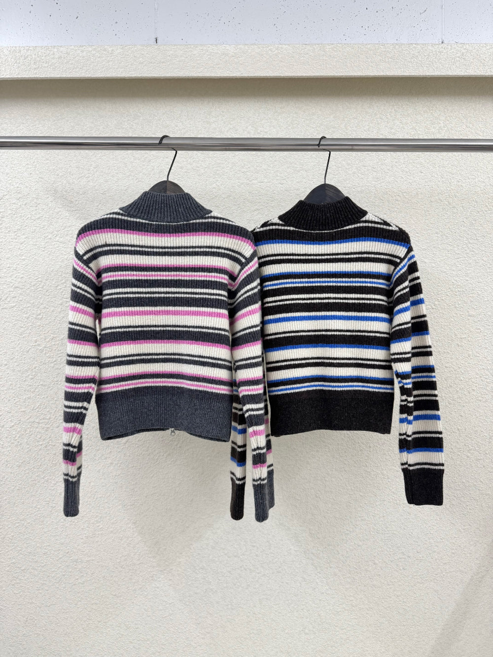 TP22080- 韓國高質感羊駝毛混紡條紋休閒針織外套