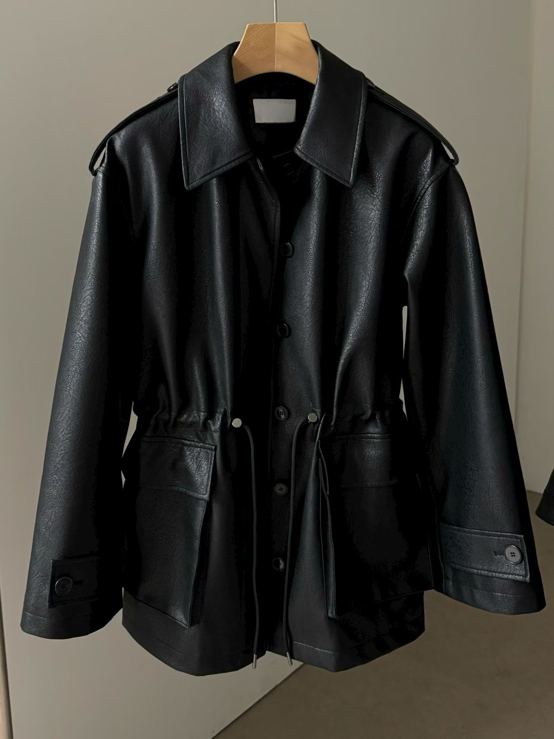 JK22089- 韓國PU皮革寬鬆機車外套