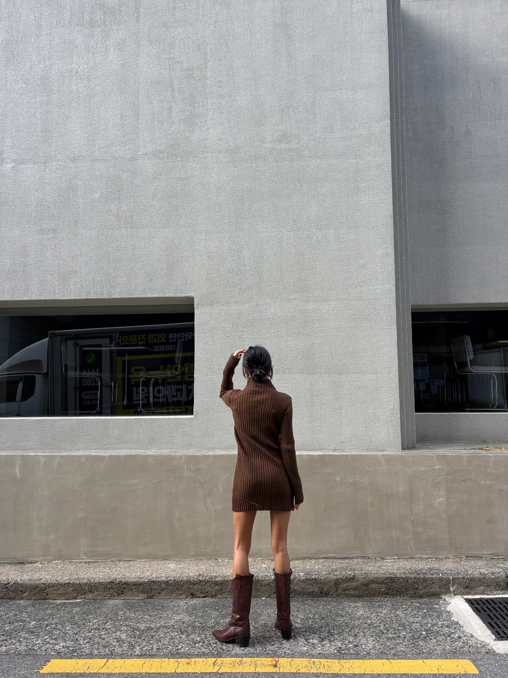 DS22072- 韓國設計師款式高領拉鍊針織洋裝