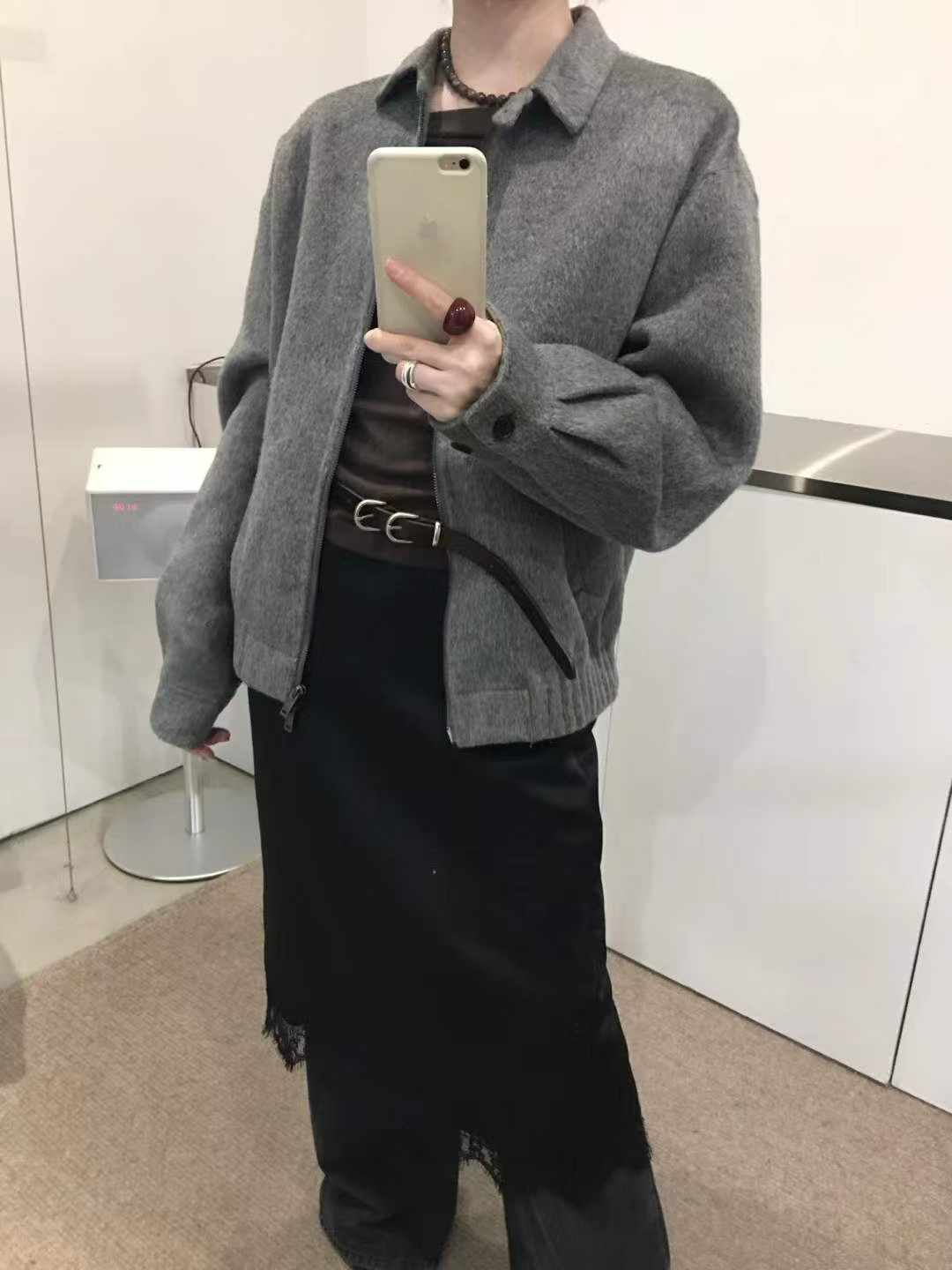 AC22039- 韓國雙環扣真牛皮細版皮帶