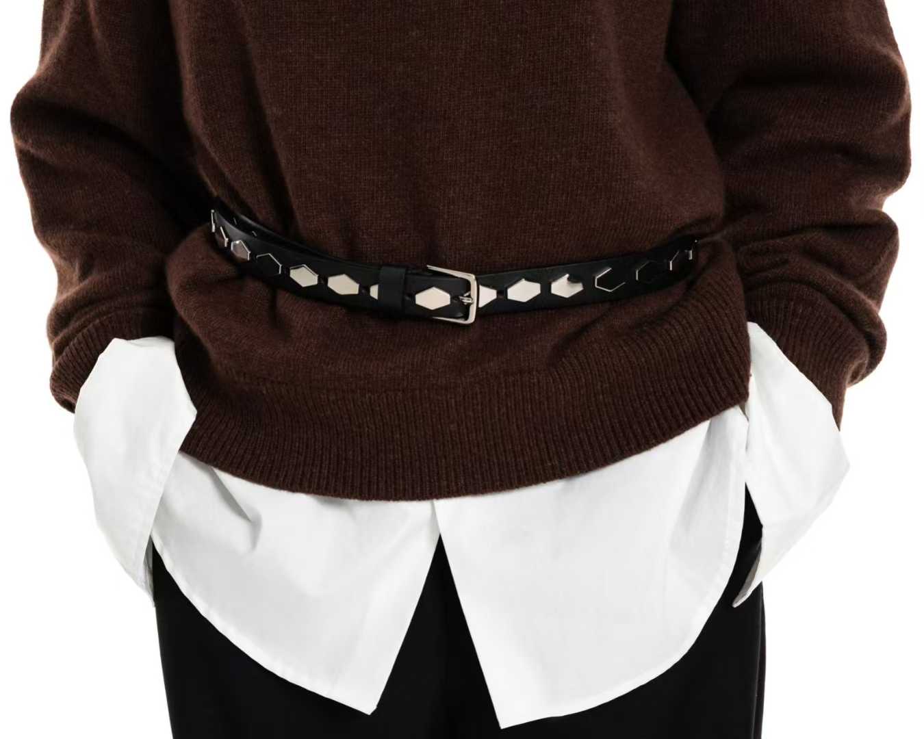 AC22029- 韓國個性蜂巢鉚釘真皮腰帶