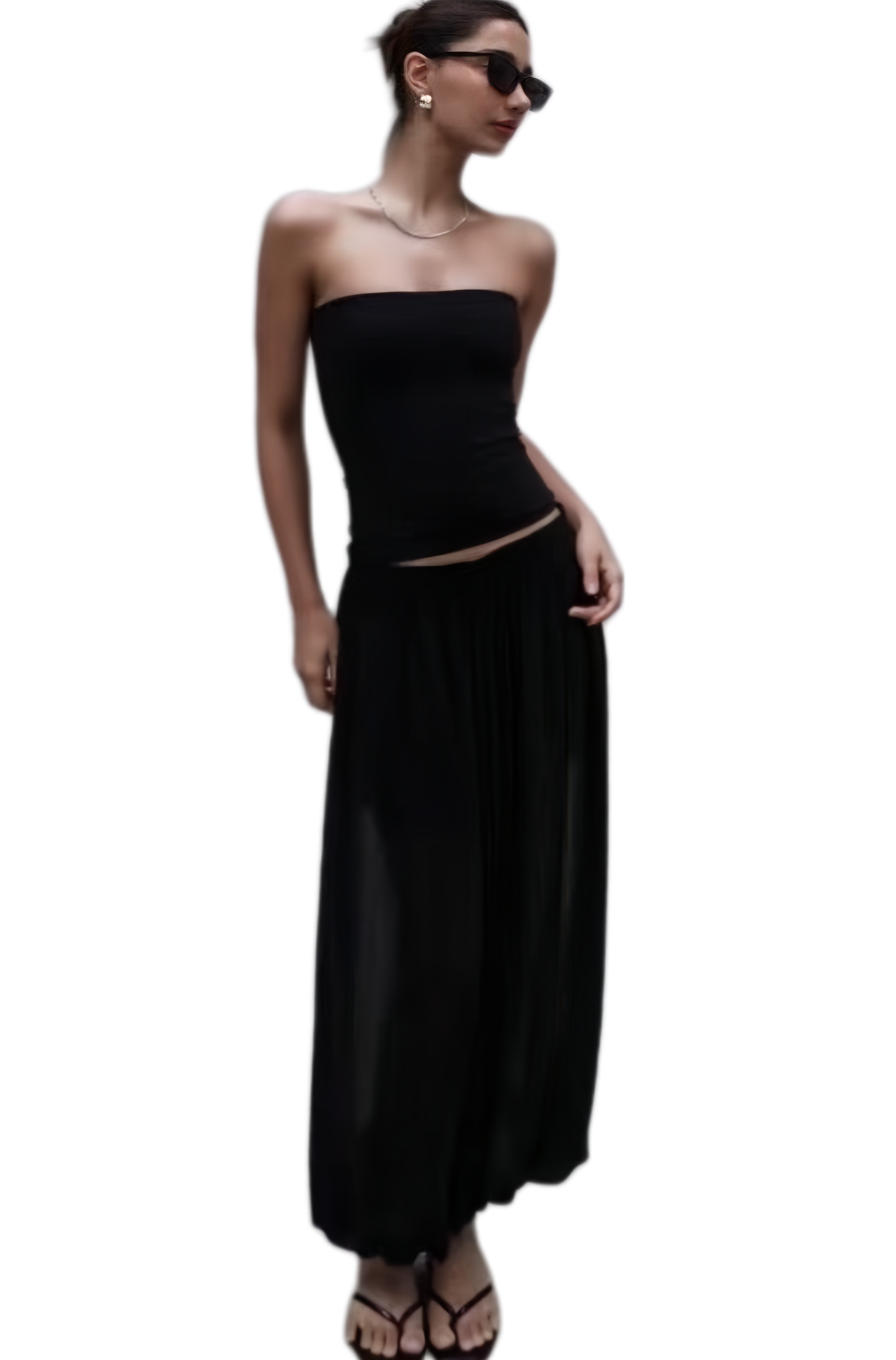 ST21300 - Lazy Vacation Style Strapless Lantern Pants Set