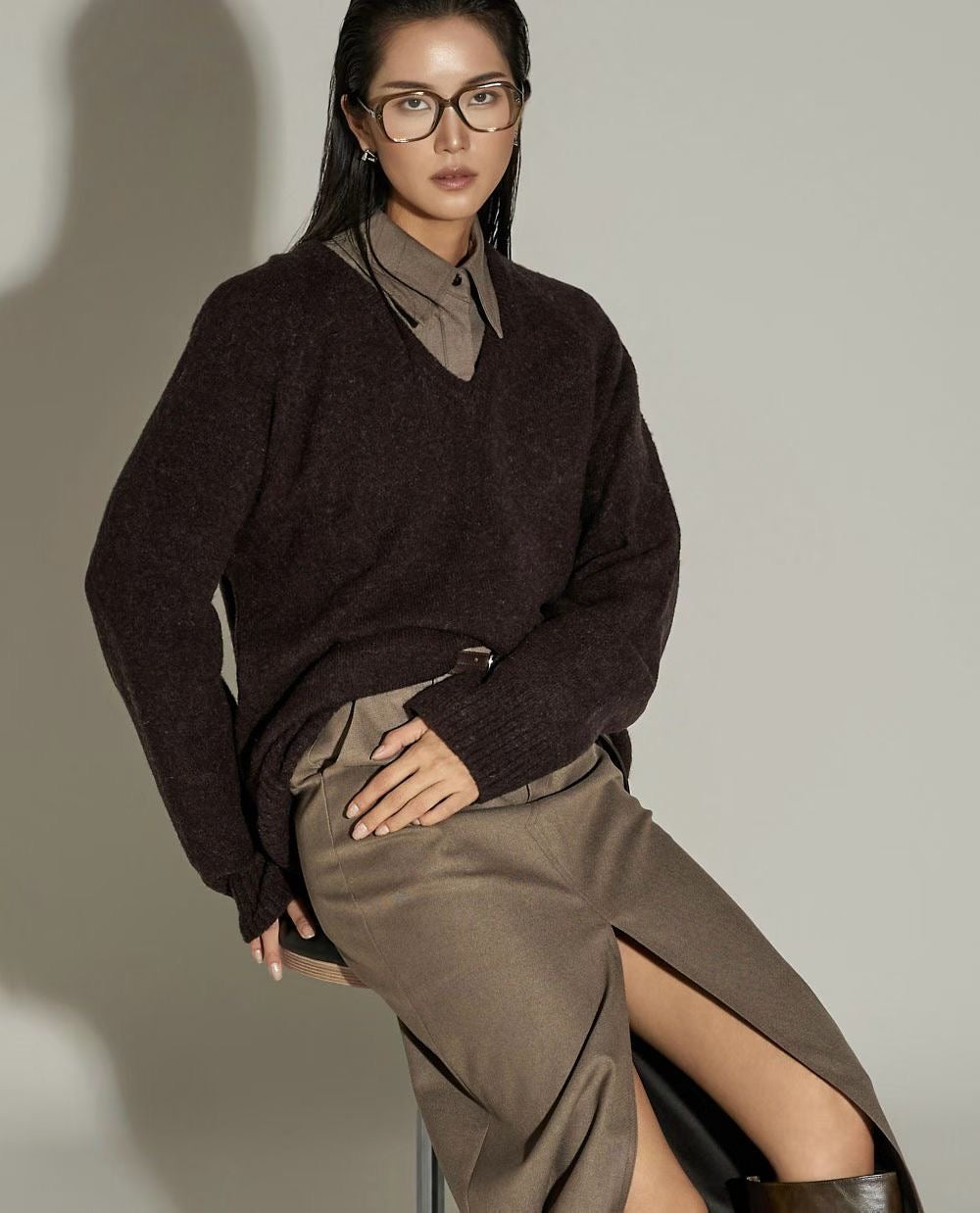 SK21779B- 韓國高腰前開衩長款鉛筆裙