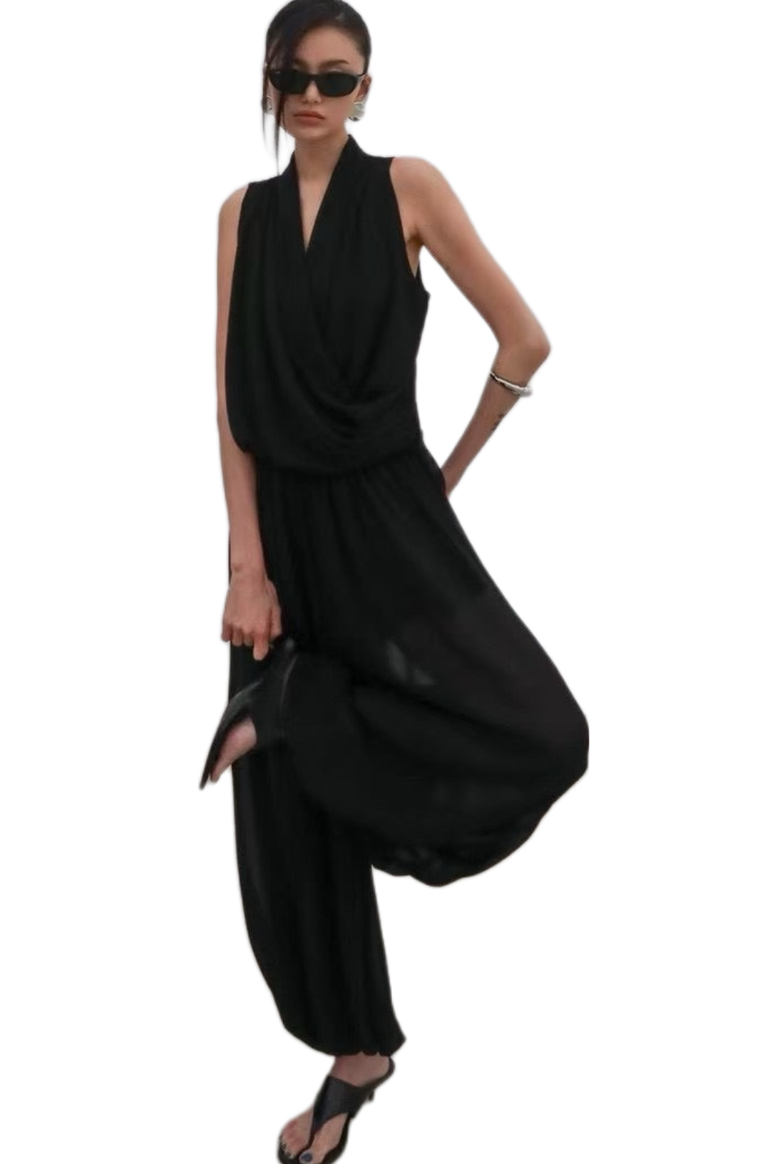 ST21295 - Elegant Draped V-Neck Sleeveless Top
