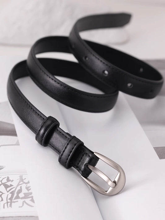 AC22061- 優雅細膩極簡細版真牛皮皮帶