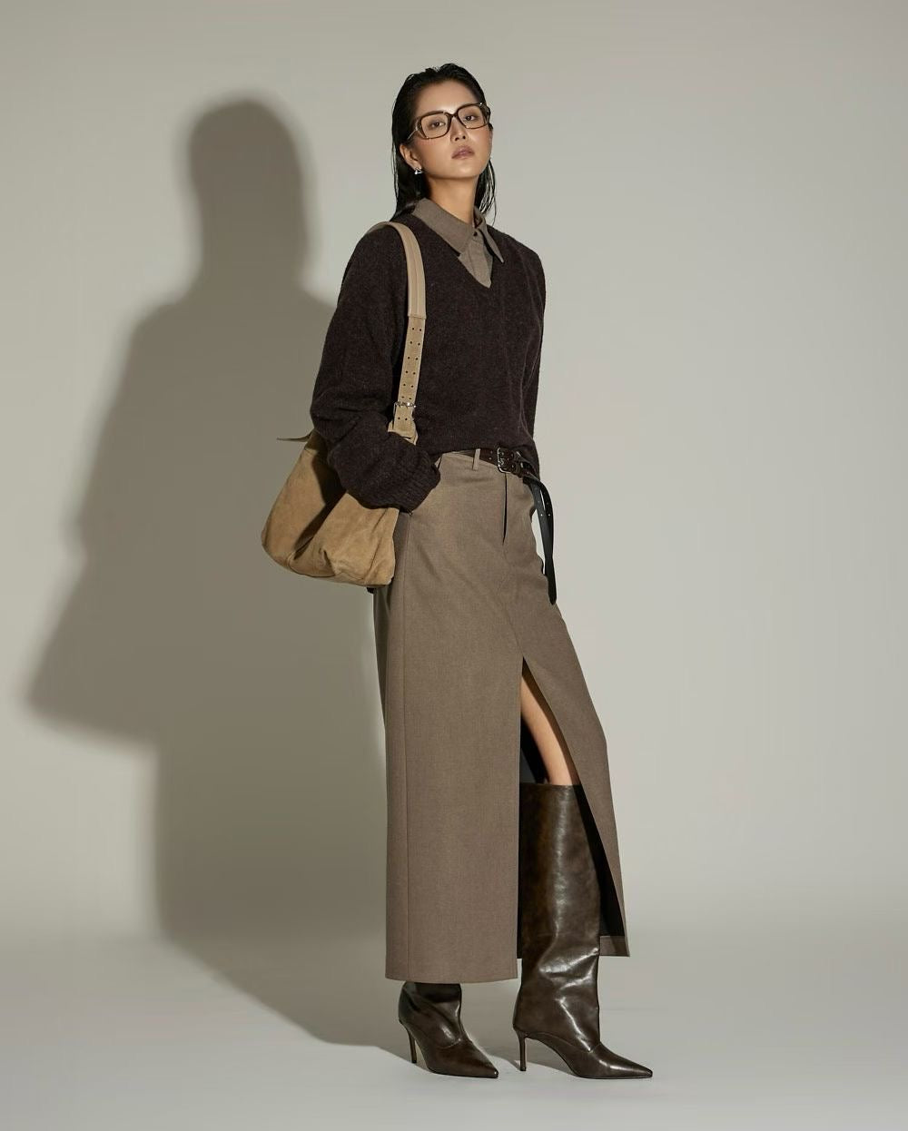 SK21779B- 韓國高腰前開衩長款鉛筆裙