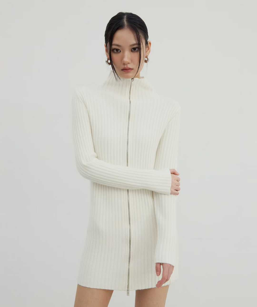 DS22072- 韓國設計師款式高領拉鍊針織洋裝