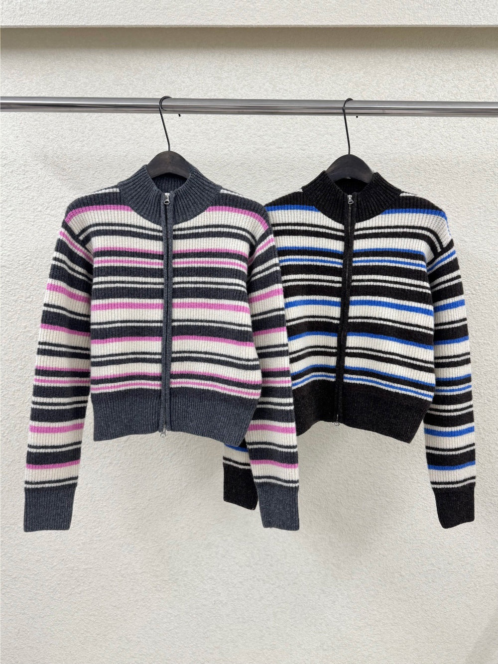 TP22080- 韓國高質感羊駝毛混紡條紋休閒針織外套