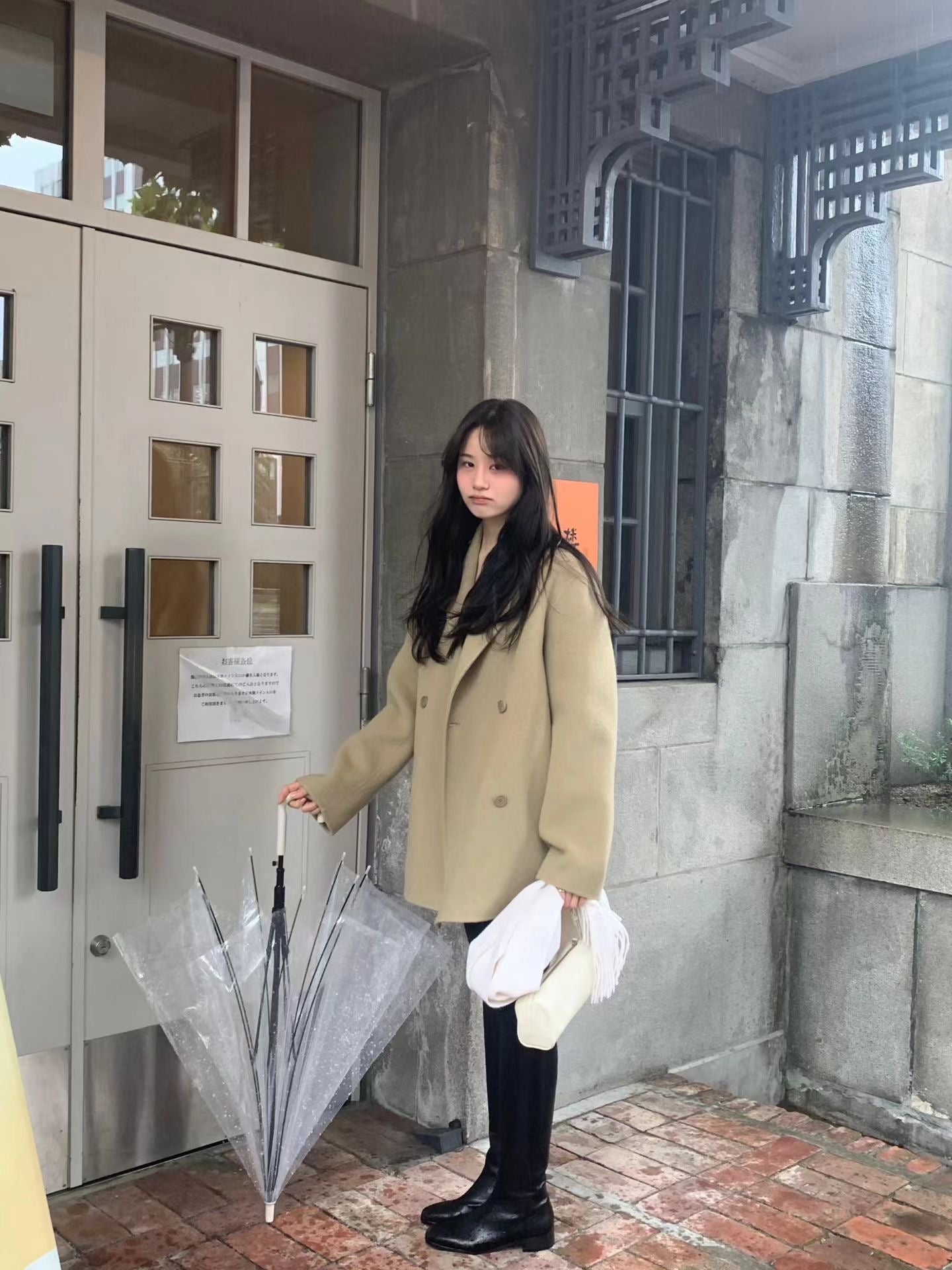 OT21933- 韓國氣質通勤雙排扣羊毛呢大衣外套