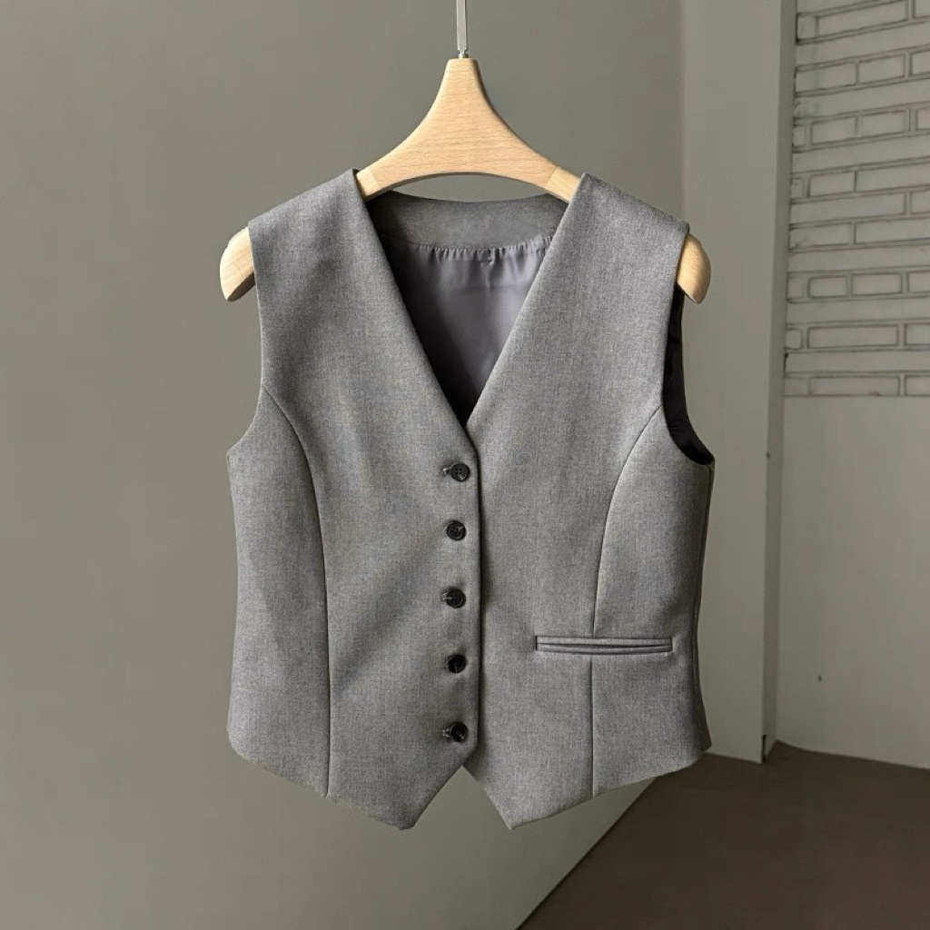 ST22090- 韓國西裝馬甲背心 + 寬鬆直筒褲兩件套