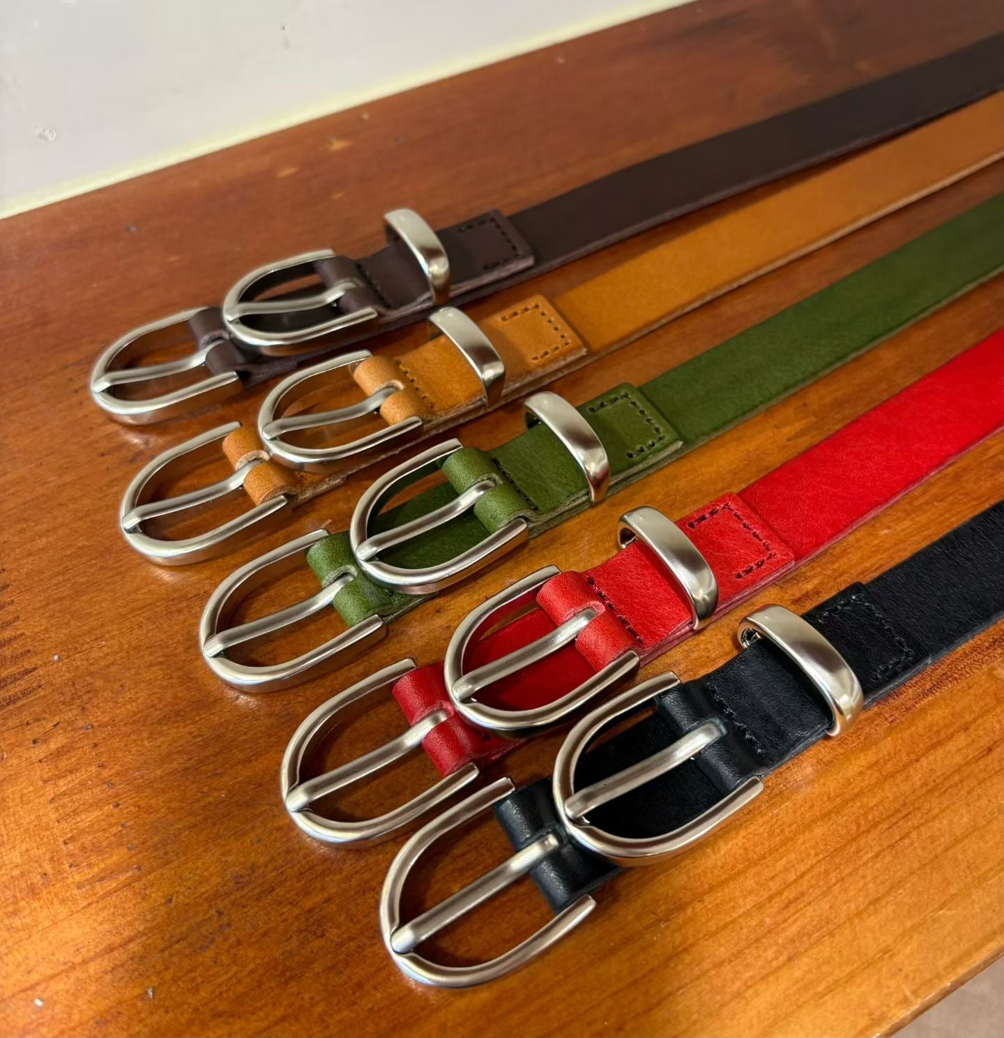 AC22039- 韓國雙環扣真牛皮細版皮帶