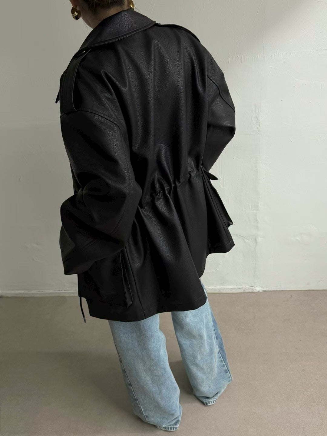 JK22089- 韓國PU皮革寬鬆機車外套