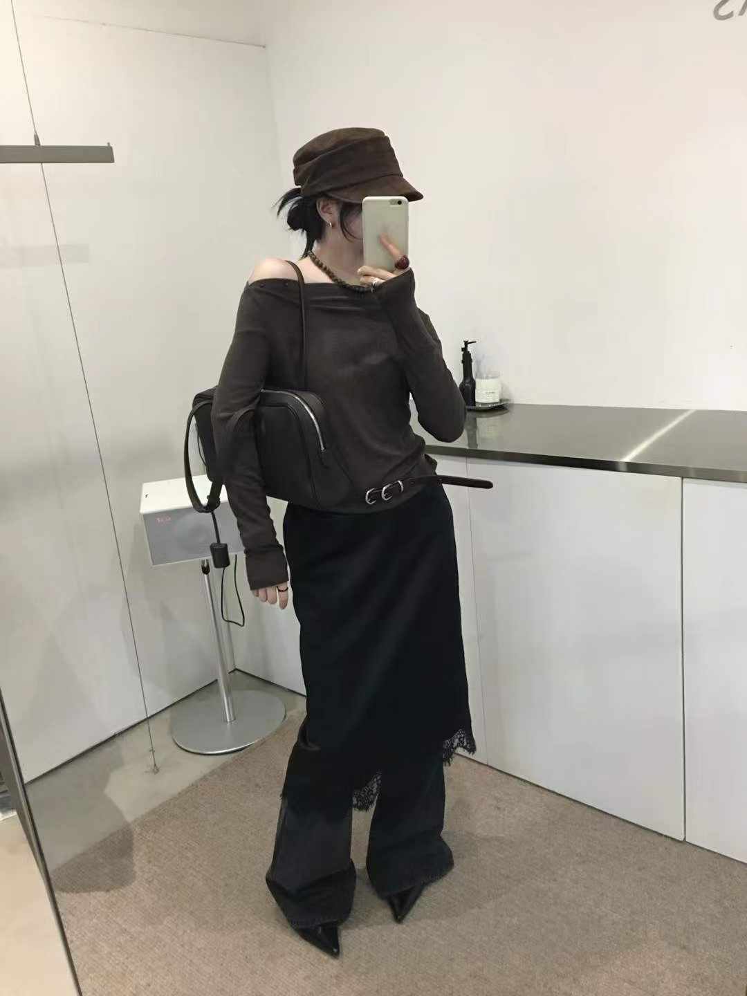 AC22039- 韓國雙環扣真牛皮細版皮帶